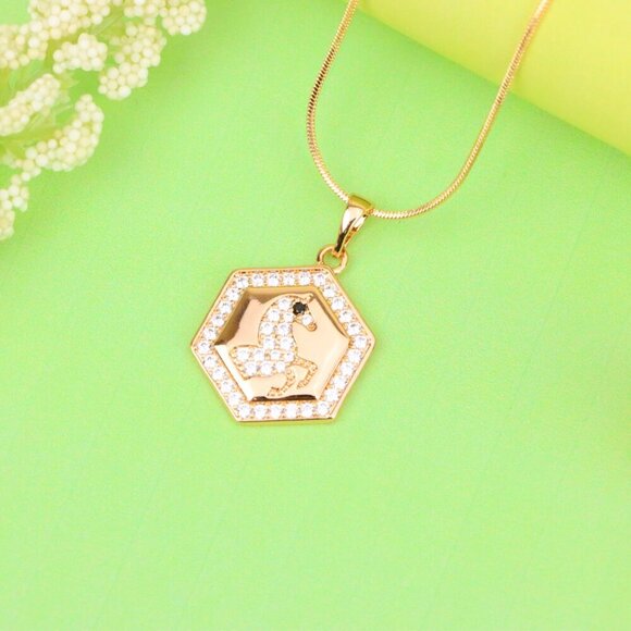 "Hexagon Horse Pendant in Rose Gold with Crystal Accents, XPPT1271 - Picture 13 of 14